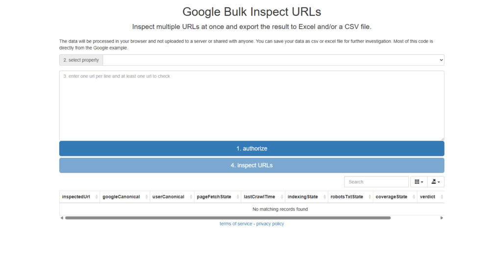 Google Bulk Inspect URLs